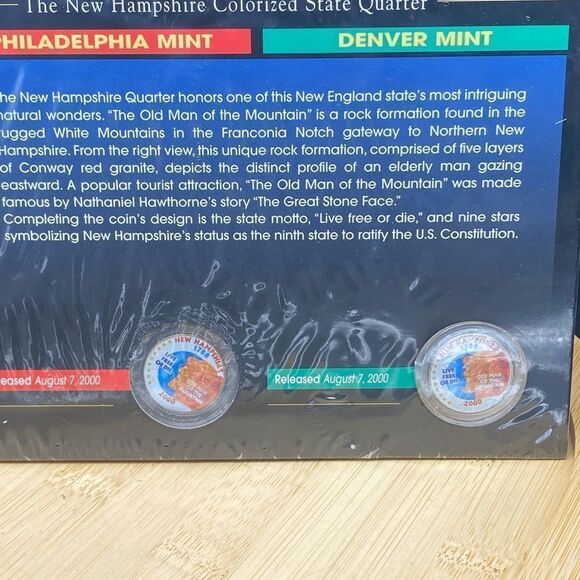 New Hampshire Colorized State Quarter NIOP w/cellophane wrap and COA - Picture 4 of 5